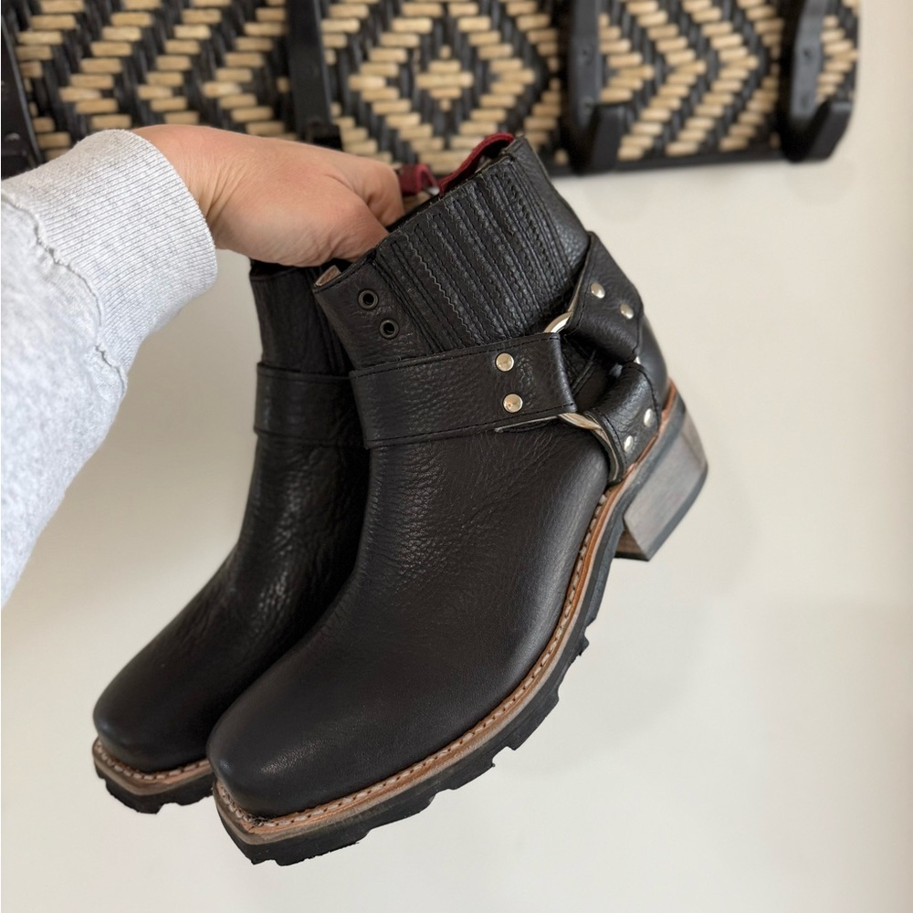 Freebird Whiskey Harness Ankle Boot - Leather Western Moto Boho - Black - Size 8